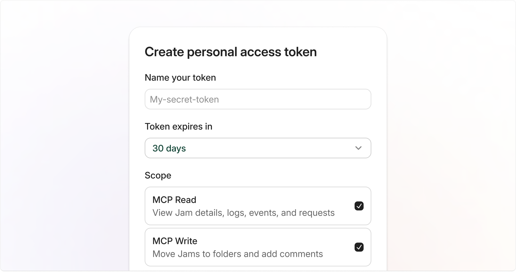 Personal Access Tokens - Jam Documenation